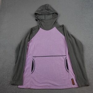 Melanzana Hoodie Womens Large Purple Gray Micro Grid Fleece Pullover Hiking